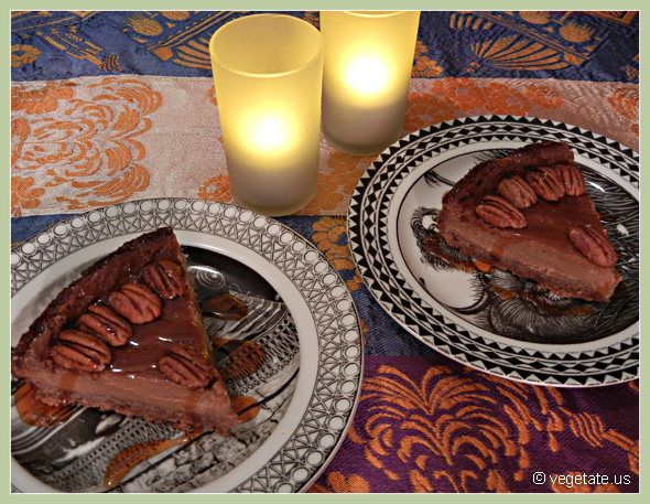 Oven-Roasted Banana Rum Cheesecake w/Spiced Pecan Crust & Maple Rum Sauce ~ From Vegetate, Vegan Cooking & Food Blog
